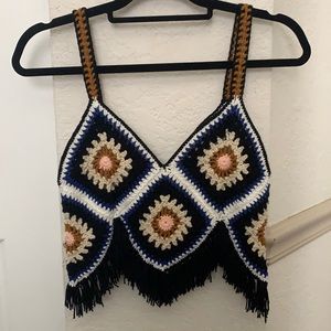 Crochet knitted multi-colored top